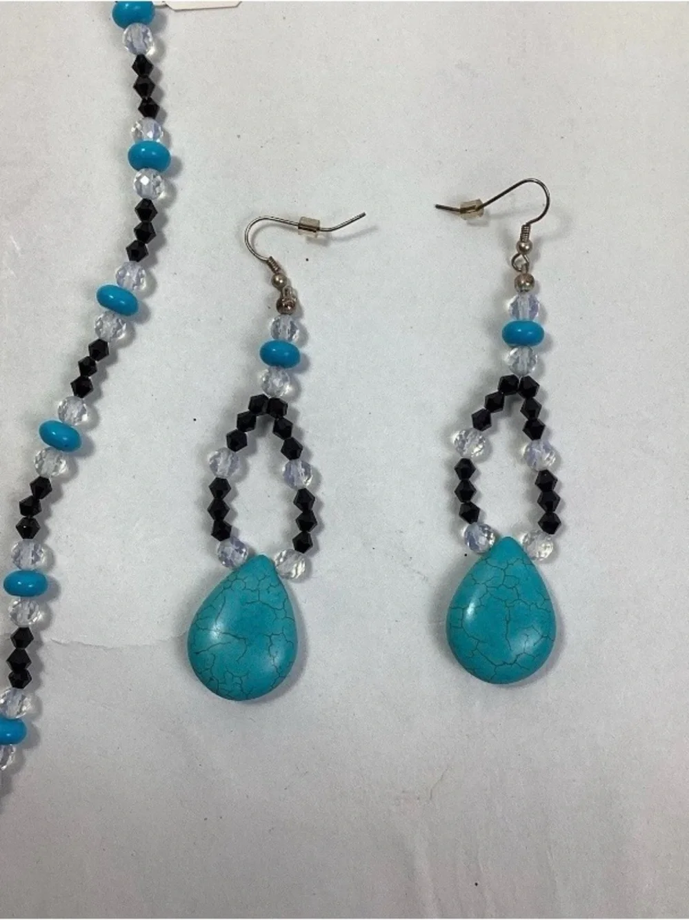 Turquoise Teardrop Bead Necklace and Earring Set - Blue Accent Jewelry